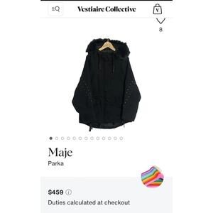 Maje Parka Coat Jacket 40 Black Grillona Model Oversized Leather Trim $850 New